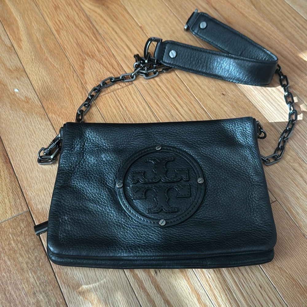 Tory Burch Black Leather and Chain over the shoulder clutch